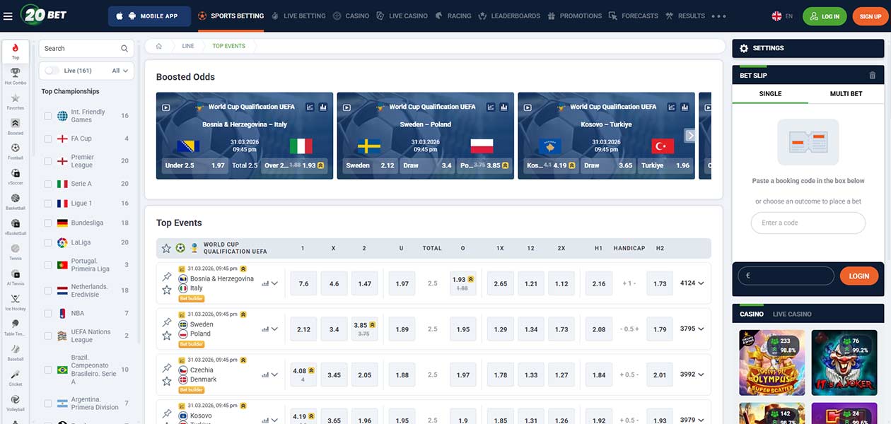 20Bet sports betting South Africa