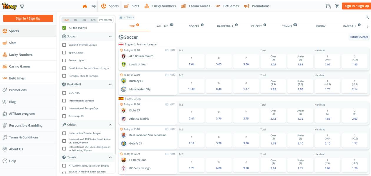 YesPlay sports betting South Africa